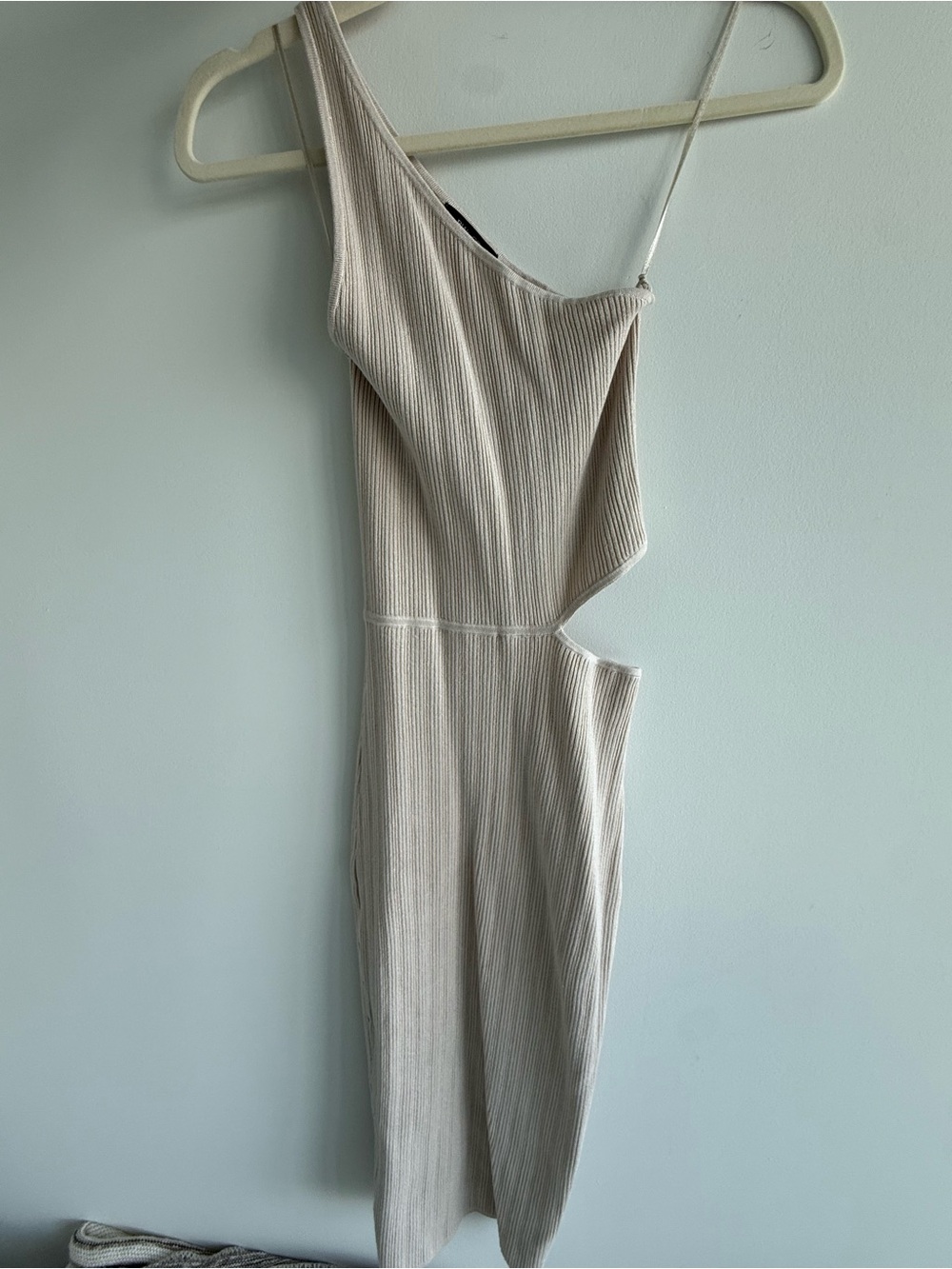 RW&CO. One-Shoulder Cutout Ribbed Knit Midi Dress - Cream